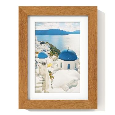 Imagem de Axeman Porta-retrato 12 x 18 cm – Moldura de madeira teca maciça com tapete para porta-retratos de 10 x 18 cm, moldura de 12 x 18 cm, ferragens para pendurar incluídas, teca natural
