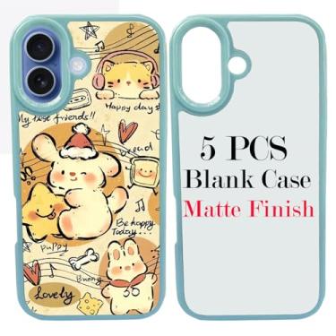 Imagem de JUSTRY 5 conjuntos de capas de telefone em branco de sublimação para iPhone 17, 2 em 1 2D DIY TPU capa móvel em branco capa de borracha macia + inserções foscas, fácil de sublimar azul sublimado