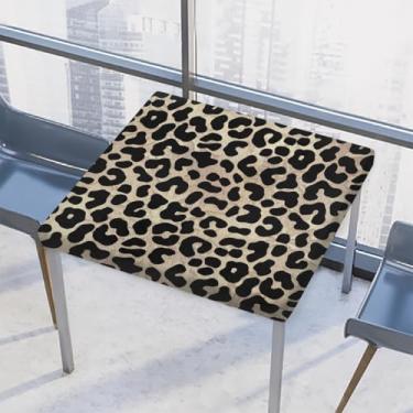 Imagem de hongjinglin Toalha de mesa quadrada para uso ao ar livre com borda elástica, capa de mesa quadrada com estampa de leopardo limpável, toalha de mesa dourada para decoração de cozinha para mesas de 86 x