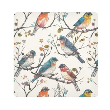 Imagem de SEHANY Saco de maquiagem de pano autoadesivo colorido flores primavera pássaro mágico protetor portátil para lente de câmera envoltório cosmético, bolsa de maquiagem aberta para mulheres, itens