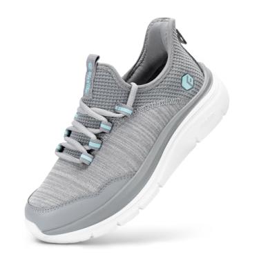 Imagem de FitVille Tênis feminino sem cadarço, largo, sem as mãos, tênis de corrida, sem cadarço, para pés planos, fascite plantar, alívio da dor no calcanhar - Cloud Walker V7, Cinza-claro, 10 X-Wide