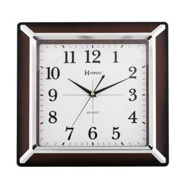 Imagem de Relogio de Parede Quadrado Marrom com Prata Herweg Números, Marrom, Pl