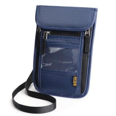 Imagem de Carteira de pescoço para passaporte com bloqueio de RFID, porta-passaporte, multifuncional, organizador de documentos, carteira de viagem para homens e mulheres, Azul escuro