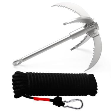 Imagem de Ant Mag mosquetão de garra de aço inoxidável para pesca e recuperação com 20 m, 65 m, 8 mm, corda auxiliar para escalada e salvamento ao ar livre debaixo d'água