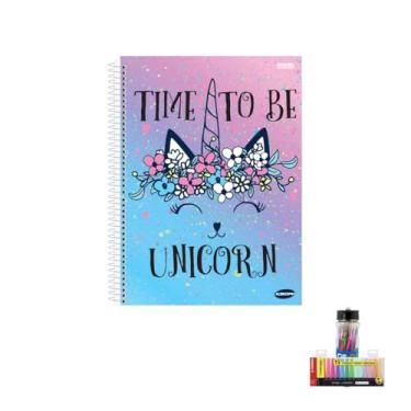 Imagem de Kit Caderno Feminino 1 Matéria Capa Dura 96 Folhas + Caneta Esferográfica 0.7mm + Marca Texto 15 Cores