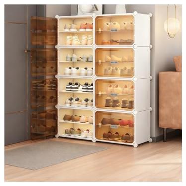 Imagem de SPXMQSS Sapateira de armazenamento com portas, sapateira de 6/8 níveis para entrada livre, botas de armazenamento, chinelos, sapatos para armário corredor quarto entrada branca 8 camadas 94 x 32 x 124