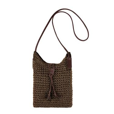 Imagem de Youjaree Bolsa tiracolo feminina pequena de palha tecida à mão para praia bolsa de mão com borla para o verão, Café, Small, Tendência