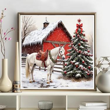 Imagem de Kits de arte de diamante 5D para adultos - kits de pintura de diamante de Natal DIY, broca redonda completa - artesanato de ponto cruz bordado de cristal para decoração de parede, presentes de Natal