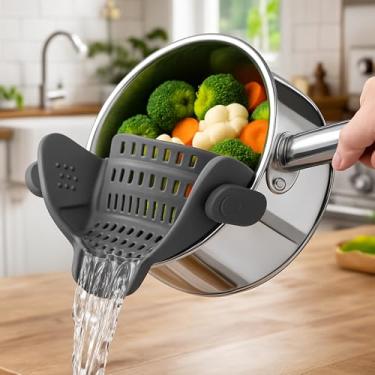 Imagem de Coador de silicone com clipe para panelas e frigideiras, coador de alimentos universal de encaixe para macarrão, carne, legumes e frutas, escorredor de cozinha de silicone resistente ao calor, design
