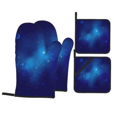 Imagem de Sky - Conjunto de luvas de cozinha estampadas com suportes de tampa, luvas de forno resistentes ao calor para manusear panelas quentes, grelhar, churrascos, kit de 4 peças.