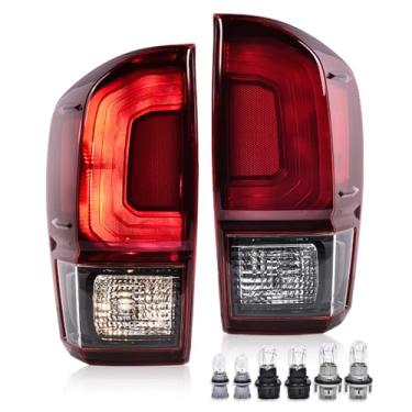 Imagem de Conjunto de lâmpada traseira estilo TRD com par de lâmpadas compatível com Toyota Tacoma 2016-2023 todos os modelos (lente vermelha caixa preta) Pilotos Traseros Conjunto