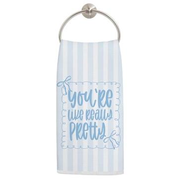 Imagem de LADOCK Toalhas de cozinha Blue Coquette Bow, toalhas de mão com listras azuis preppy para decoração de banheiro, você é como toalhas de chá realmente bonitas para cozinha, decoração de banheiro