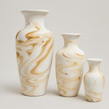 Imagem de Conjunto 3 Peças Kit Enfeite Cerâmica Vasos Sala Completo Decorativas Trio Rack Centro Mesa Colorido(MESCLADO MARROM JAD)