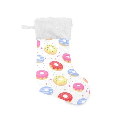 Imagem de xigua Meia de Natal de Donuts Colorida Personalizada Grande Doces Presente Pendurado Meias de Natal Decoração para Festas de Férias em Família Decoração Lareira