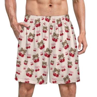 Imagem de Nepoten Bermuda de pijama masculina para dormir, macia, confortável, calça de dormir, Leopardo-cereja, XXG