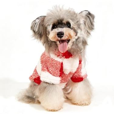 Imagem de BAMY Moletom com capuz para cachorro quadrado vermelho com chapéu, roupas quentes para animais de estimação, moletom diário de inverno para gatos pequenos e médios filhotes de cachorro Pomeranian