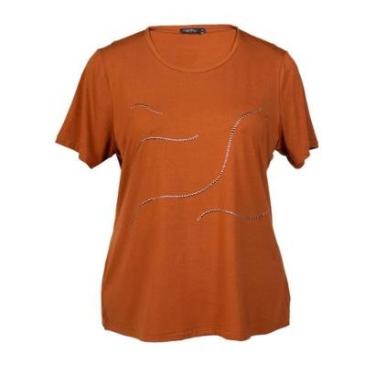 Imagem de T-shirt Feminina Olho Fatal Plus Size com Aplicações Marrom-Feminino