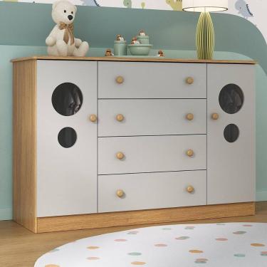 Imagem de Cômoda Infantil 125cm 2 Portas com Vidro e 4 Gavetas Pirulito Multimóveis MP4470