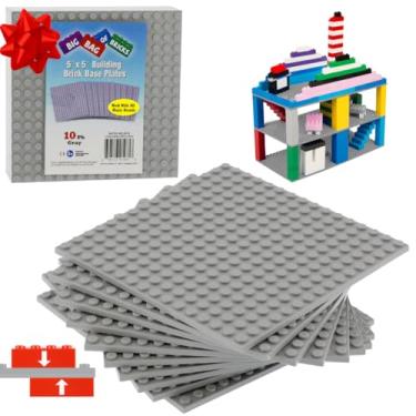 Imagem de Classic Baseplates for Building Bricks - Set of 10 Gray 5"x5" Building Plates - Compatible with All Major Brands- Great for Activity Tables & STEM Learning- Holiday Xmas Stocking Stuffer Gift for Kids
