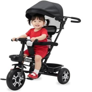Imagem de Triciclo infantil, passeio seguro e divertido, com empurrador, rodas resistentes, preto, confortavel, premium