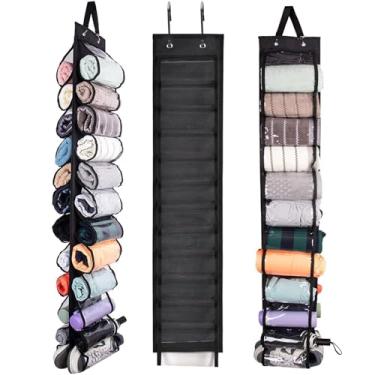 Imagem de Bolsa de armazenamento para leggings, cabide de armazenamento para 24 leggings ou camisas, compartimento de jeans, organizador de roupas dobráveis para armários, suporte de rolo portátil (preto)