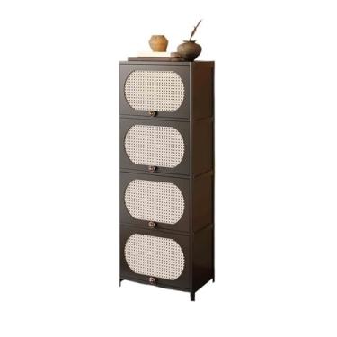 Imagem de hezhuhe2258 Aparador de sala de jantar, lateral estreita, 4 andares, aparador/estante de livros, unidade de armazenamento de chão para sala de estar com gavetas