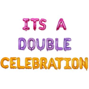 Imagem de Balterever It's a Double Celebration Banner Decorações de aniversário de irmãos para gêmeos festa de aniversário de irmãos duplos suprimentos de aniversário