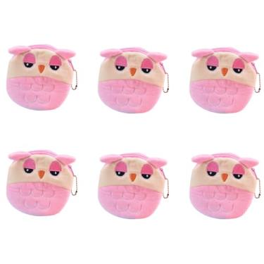 Imagem de Kit Porta Moedas 6 Unidades Pelúcia Bolsinha Animais Enfeite (Coruja Rosa)