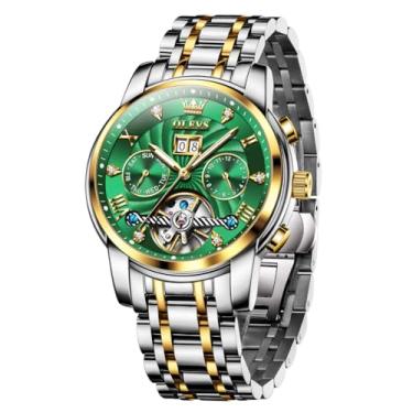 Imagem de OLEVS Relógios masculinos analógicos automáticos mecânicos masculinos luxuosos à prova d'água diamante relógio masculino casual de aço inoxidável turbilhão mostrador grande dia data relógio clássico