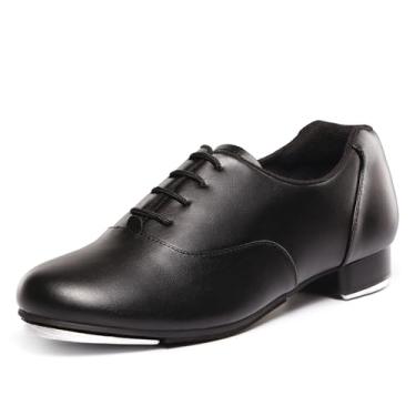 Imagem de Linodes Tênis de dança unissex de couro macio com cadarço para mulheres e homens, Preto, 33 BR