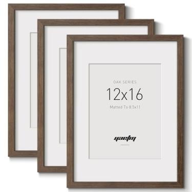 Imagem de Yaetm Porta-retrato de 30 x 40 cm com tapete para 21 x 28 cm - porta-retrato de madeira maciça, nogueira marrom, 30 x 40 cm, leve, suporte de parede horizontal e vertical (pacote com 3, nogueira)