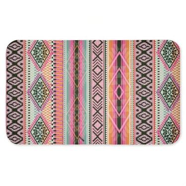 Imagem de Tapete antifadiga com listras geométricas boho, tapete ergonômico acolchoado para cozinha e pé com suporte antiderrapante, tapete confortável ecológico, design por Jennifer Ellory, 76 cm x 45 cm