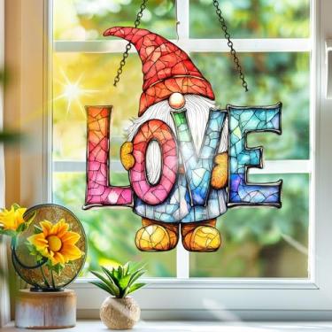 Imagem de Acrílico colorido Suncatcher, apanhadores de sol adoram decoração de janela pendurada de anão, arte de parede de arco-íris, para varanda, interior e exterior, jardim, enfeites de Natal, decoração 19 x