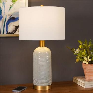 Imagem de Luxo Contemporâneo Lâmpada De Mesa De Cerâmica LED Criatividade Americana Sala De Estar Quarto Estudo Villa Hotel Cama Mesa Luz (Estilo 298)