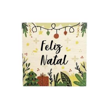Imagem de quadrinho natalino feliz natal compensado 19x19x1cm decoraçã
