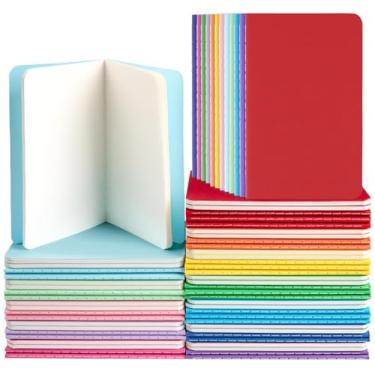 Imagem de Oucaru 64 cadernos a granel, 8,9 cm x 14 cm, 12 cores arco-íris, 60 páginas, papel em branco, pequeno bolso, blocos de notas para estudantes, viajantes, material de escritório escolar