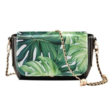 Imagem de GAIGEO Lindas bolsas transversais femininas de couro com flor de papoulas amarelas, bolsas de ombro de couro para mulheres, Folhas Monstera verde aquarela - 3, One Size