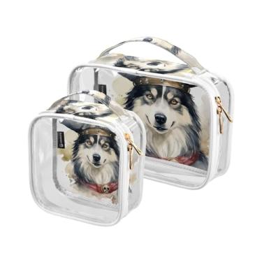Imagem de GAIGEO River was Recently Repainted Bolsa de maquiagem transparente para viagem, bolsa de maquiagem para carro, bolsa de viagem de higiene para mulheres, pacote com 2, Husky usando um chapéu de pirata