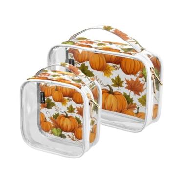 Imagem de Folhas de outono remendos de abóbora sacos de viagem de plástico transparente com zíper, bolsa de cosméticos para carro, bolsa para meninas, pacote com 2, Folhas de outono - 8, one size