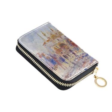 Imagem de Carteira feminina Venice Piazza Auguste Renoir com zíper e bloqueio de RFID, linda bolsa de couro com zíper e chaveiro
