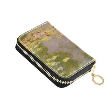Imagem de Carteira feminina com porta-cartões com bloqueio de RFID, pequena carteira masculina com bolso para moedas, pintura Claude Monet