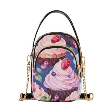 Imagem de Bolsa tiracolo abstrata com triângulos em preto e branco, bolsa de ombro pequena, bolsas transversais modernas para mulheres, Cupcake em aquarela feito à mão - 4, One Size