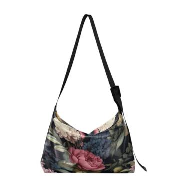 Imagem de Bolsa transversal Galaxy Wallpaper com alça larga, bolsa de ombro de couro, bolsa de ombro masculina de couro, Floral em um escuro - 3, One Size