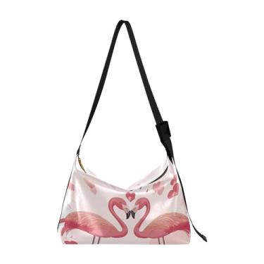 Imagem de Coelho coelho no cesto com bolsa de ombro com flores, bolsa de couro masculina, bolsa de ombro moderna, Flamingos rosa de desenho animado - 1, One Size