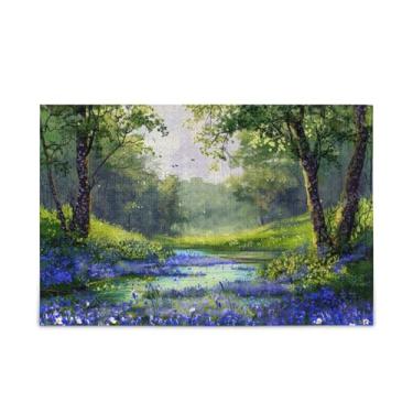 Imagem de Quebra-cabeça de 500 peças de campo com bluebells, composto de papel e madeira, quebra-cabeças masculinos com suporte de letras