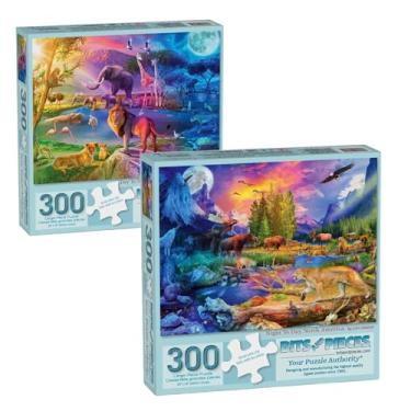 Imagem de Bits and Pieces Quebra-cabeças de 300 peças para adultos - Conjunto econômico de 2 - Conjunto de quebra-cabeças de dia para noite para adultos, safári africano e vida selvagem americana, 45,7 cm x 61