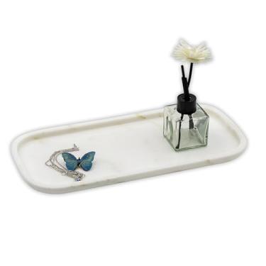 Imagem de Marmor Bandeja de banheiro de mármore natural real para perfume, velas, vaidade de pedra de joias, organizador de balcão de banheiro e cozinha e decoração de casa (ouro calacatta mármore (29 x 14 x