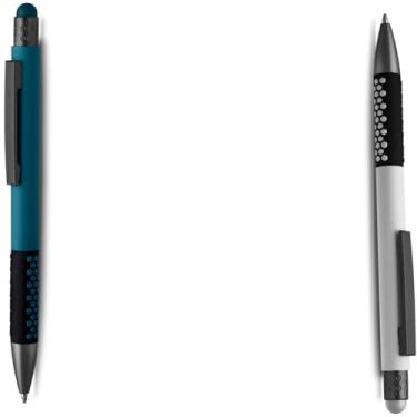 Imagem de Caneta Esferográfica Executiva em Metal, Azul, Ponta Touch Emborrachada, Refil Parker, Acabamento Fosco, Corpo Cilíndrico, para Escrita Geral, Uso Adulto (Azul e Branco)