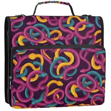 Imagem de Fichários de 3 anéis de 3 cm para serviço pesado, fichário magenta brilhante, com zíper, fichário organizador com alça, bolsa de ensino médio, estojo de armazenamento de viagem com alça, 34,5 x 31,5 x