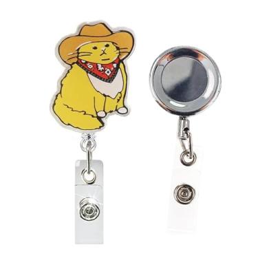 Imagem de Pacote com 2 carretéis de crachá de enfermeira, gato engraçado e suporte de identificação retrátil de metal, clipe de jacaré de acrílico fofo para crachá de identificação, suporte de etiqueta de nome